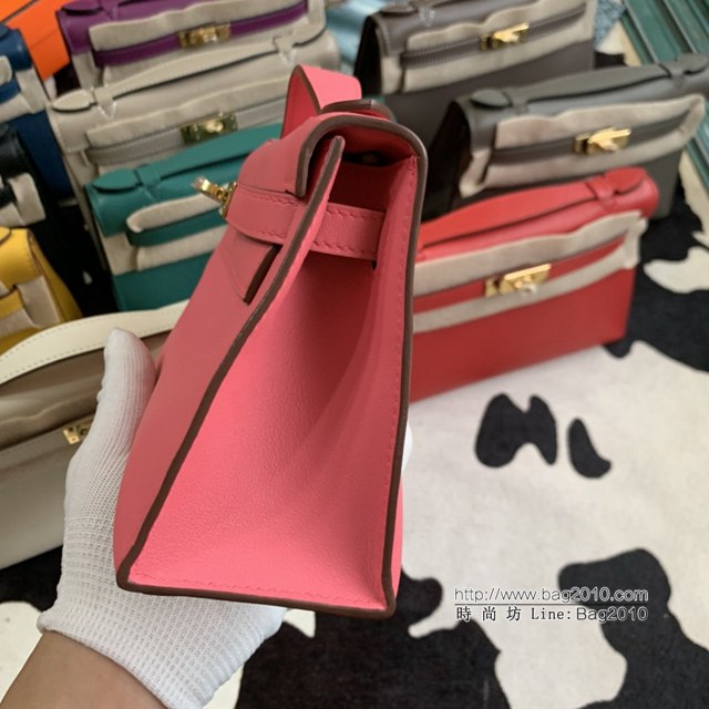 Hermes凱利女包 愛馬仕Minikelly pochette一代 原廠進口swift皮 半手工蠟線 唇膏粉 金銀扣  tdh2260